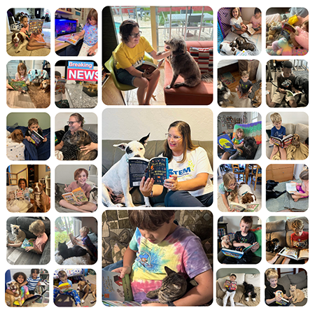 Jamerson Elementary School Library created the Read to your Pet Challenge, where students read a book or chapter to their pet at home (or a stuffed animal if they don't have a pet).